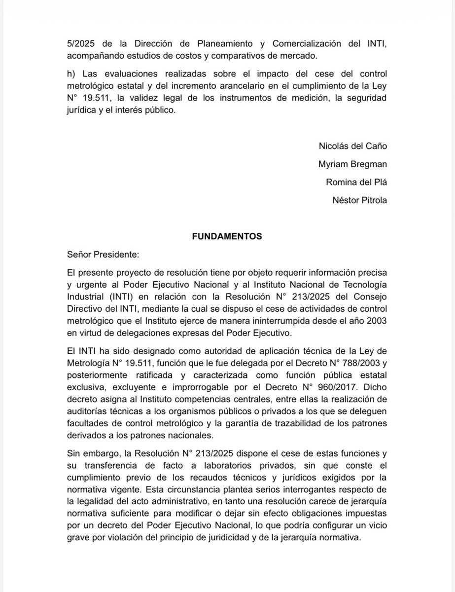 NicolasdelCano's tweet image. El gobierno quiere vaciar el INTI y dejar las mediciones en manos privadas. Menos control y más negocio para unos pocos. Pedimos informes sobre la Resolución 213/25, que dispuso el cese de actividades del programa de metrología legal del Instituto, poniendo en peligro la…
