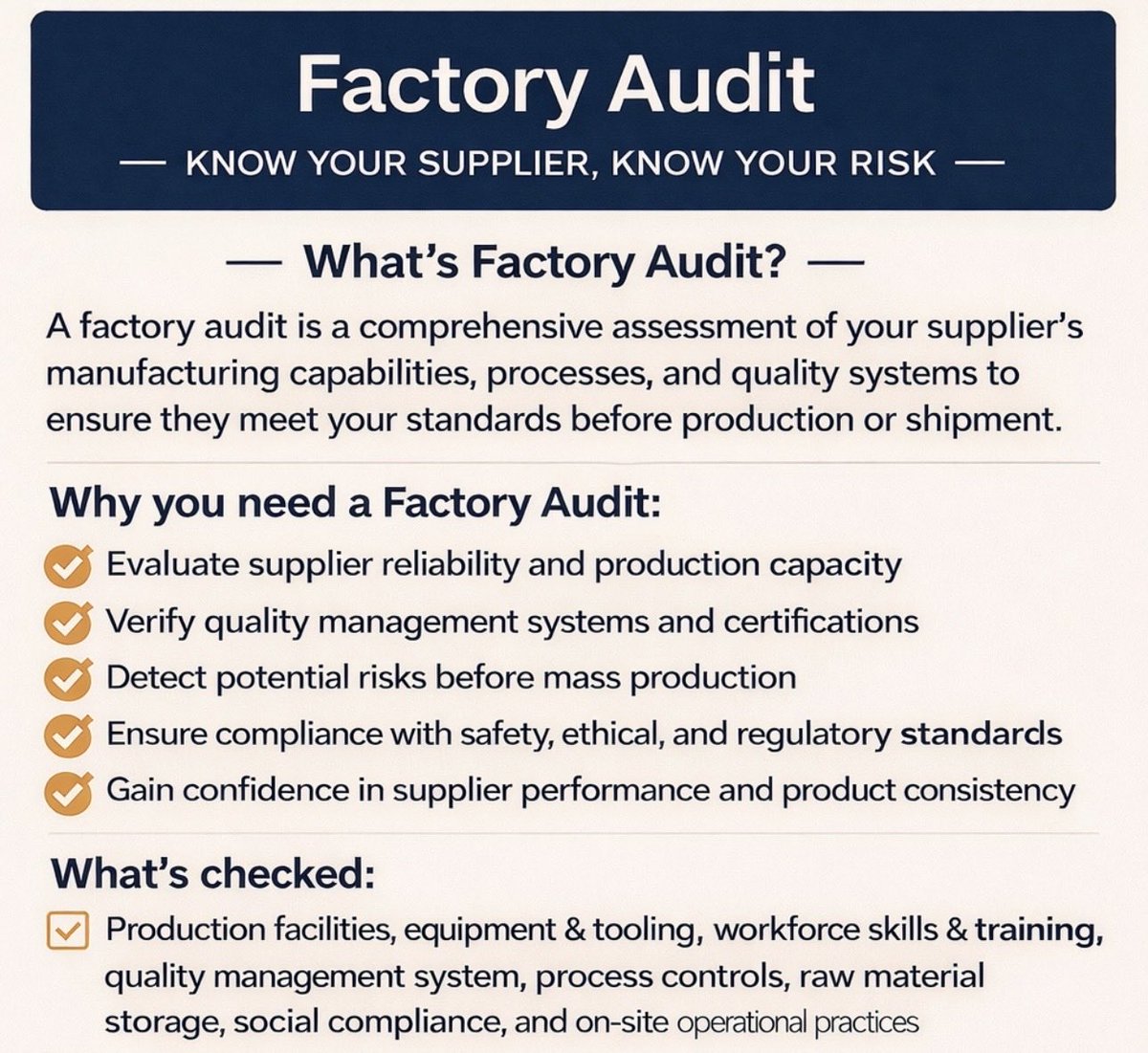 iqsinspection's tweet image. IQS covers factories for hardlines, electronics, softlines, toys, and more.

📩 DM us to schedule your Factory Audit today!

#FactoryAudit #SupplierAssessment #QC #QA #QualityControl #Inspection #IQS #SupplyChain #ProductQuality