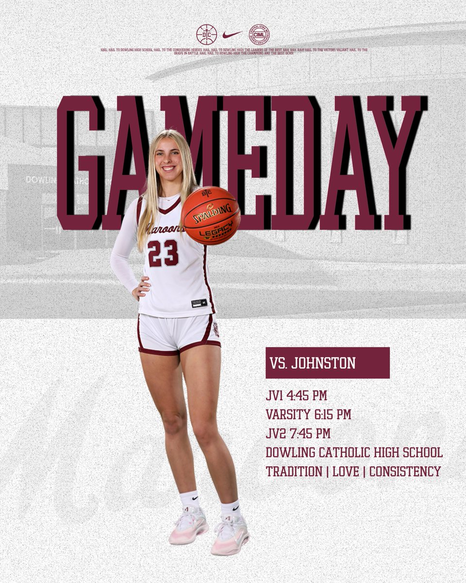 dchsgbb's tweet photo. GAME DAY!!!
Dowling Catholic vs Johnston
@ Dowling Catholic HS
4:45pm - JV1 Girls &amp; 10th Boys
6:15pm - Varsity Girls &amp; 9th Boys
7:45pm - JV2 Girls &amp; Varsity Boys
🎟️https://t.co/hChqr8LYHz
📻Iowa Catholic Radio
💻https://t.co/Mp6DaxJPbV https://t.co/78q2GTeGM6