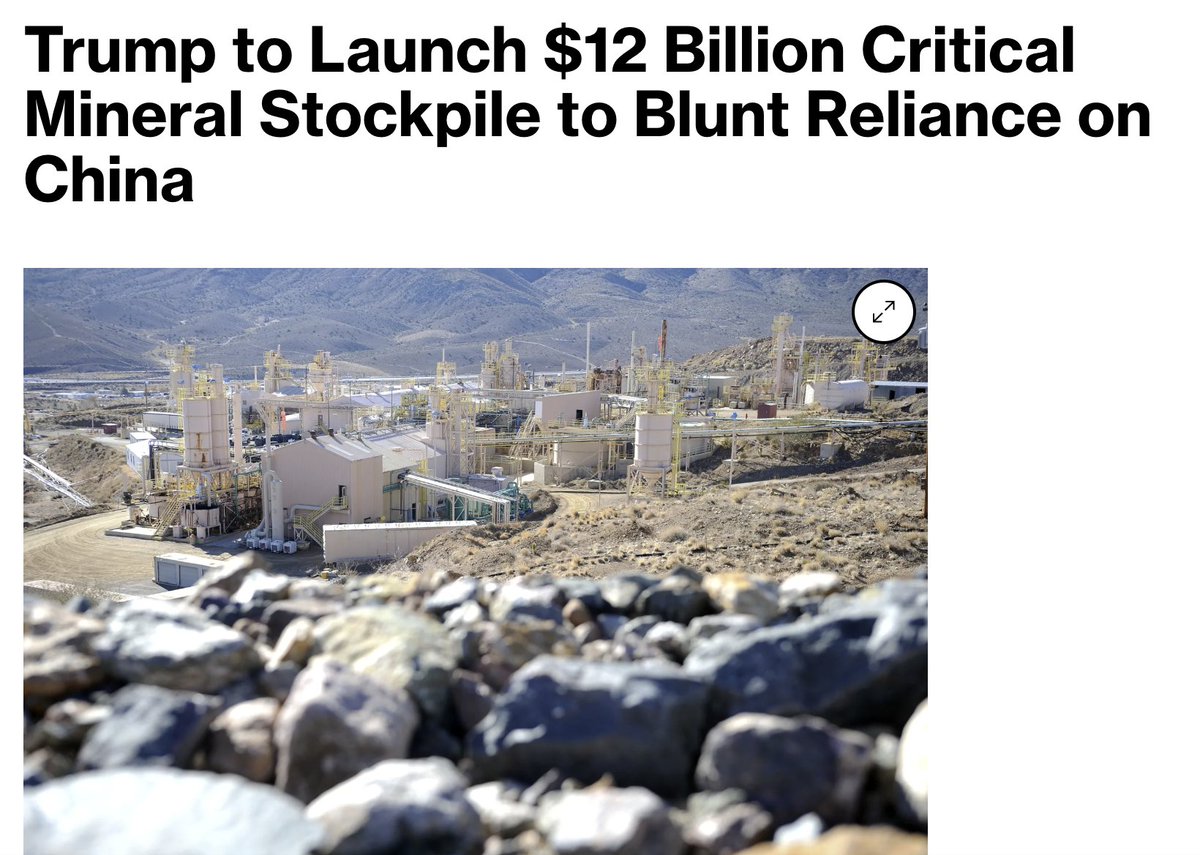 彭博社消息： 川普即将启动一项战略性关键矿物储备计划，该计划的种子资金为120亿美元，旨在保护制造商免受供应冲击，减少对中国稀土、其他金属的依赖。  类似于现有的紧急石油储备，但储备的是关键矿产。 这一项目被称为