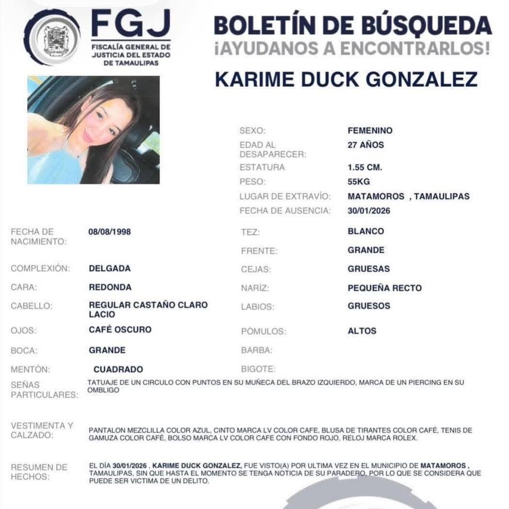 FatimaN0905's tweet photo. LA ESTÁN BUSCANDO 

🔴#Atención: Karime salió de su casa y no volvió, familia está desesperada

El post de Kimberly Duck: 

“AYÚDAME  A ENCONTRAR A MI HERMANA!🚨 ¡HACE MAS DE 30 HORAS DESAPARECIÓ

KARIME DUCK GONZALEZ de tan solo 27 años, no aparece, no contesta y no le entran mensajes, desactivaron su ubicacion. 

Son las horas más desesperantes de mi vida. Si tienes hijos, si tienes hermanos, por favor, ponte en mi lugar. 

Ella es una jovencita con todo un futuro por delante y su familia la espera con los brazos rotos de dolor.

​​Si tienes cualquier información, por mínima que sea, por favor comunícate de inmediato con las autoridades o por mensaje privado”.