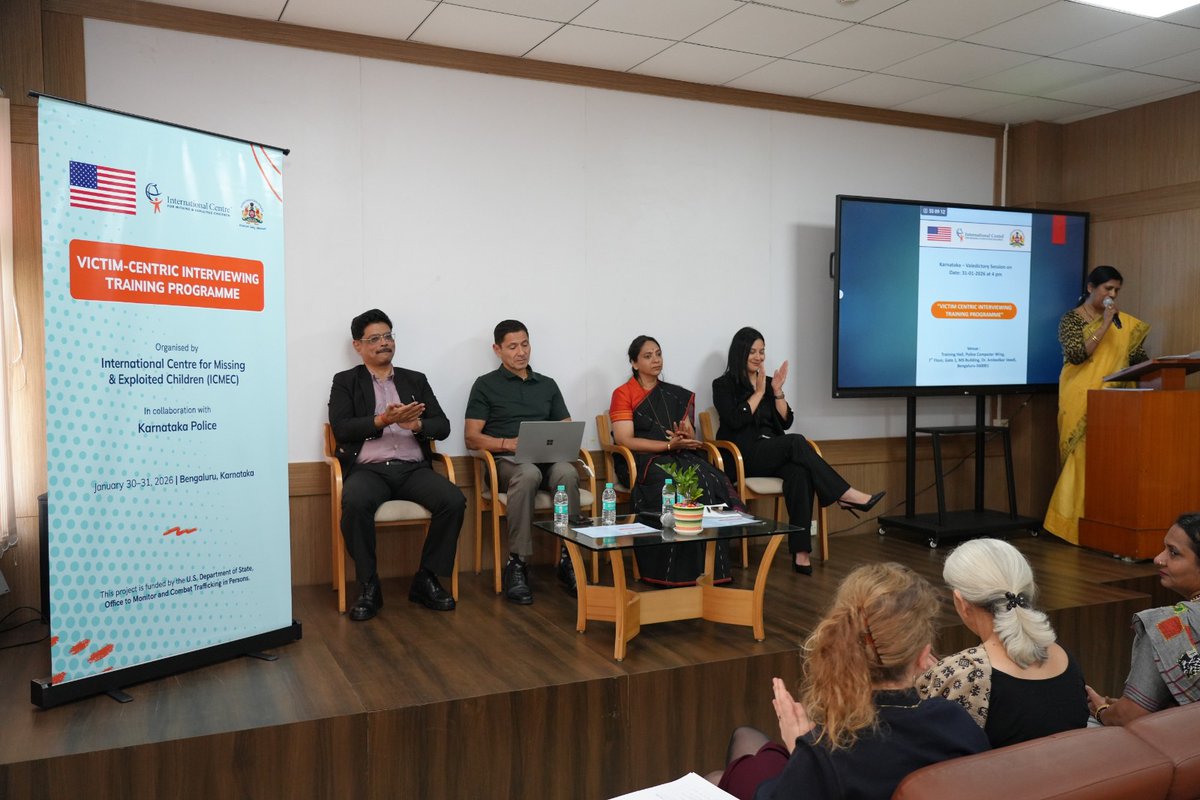 CyberRakshaka's tweet photo. Victim Centric Interviewing Training Programme | Day 2

Day 2 marked a powerful and meaningful conclusion to a highly successful training programme, the one that reinforced the importance of empathetic, trauma-informed, and survivor-focused interviewing in cases involving children.

The sessions focused on translating learning into real-world investigative practice, strengthening professional responsibility while ensuring victim safety, dignity, and well-being remain central to every interaction.

A special note of thanks to Dr. Nagalakshmi Choudhary, Chairperson, Karnataka State Commission for Women, as a Chief Guest, for graciously delivering the valedictory address. Her presence and insights added immense value to the programme, reaffirming the shared commitment towards protecting the rights, dignity, and voices of women & children.

Some of the dignitaries gracing the event were:

Dr. Pronab Mohanty, IPS, Director General of Police, Cyber Command, Karnataka,
Smt. Savitha Srinivas, IPS, Deputy Inspector General of Police, Karnataka,
Dr. Nagalakshmi Choudhary, Chairperson, Karnataka State Commission for Women,
Scott K. Schonauer, Supervisory Special Agent,
Pilar Ramirez, Vice President – National Capacity Building, ICMEC,
Guillermo Galarza, Vice President – Partnerships & Law Enforcement Training,
Dr. Geeta Sekhon, Global Consultant, United Nations,
Eva Veldhuizen Ochodnicanova, Forensic Psychologist,
Dipti Peteti, Criminal Fraud Investigator, U.S. Consulate General, Chennai – Regional Security Office,
and E. S. Bijumon, Project Director, ICMEC (India).

As the programme concluded, participants left with not just tools and techniques, but a renewed sense of purpose, to carry forward this learning and strengthen systems that are just, humane, and victim-centric.

#csam #cyberrakshak #childsafety #protectingchildren #icmec