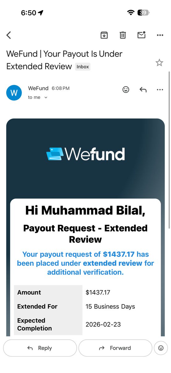 BilalKhan_Fx's tweet photo. One Payout Pending from 35 days and another @wefundofficial review it for further 15 working Days😂

What is your opinion and mention them?

@trustedprophub @propfundsquad @PropFirmMedia @propworldnews @Payout_cases @propfirmeye https://t.co/Av9SpAzq4Q