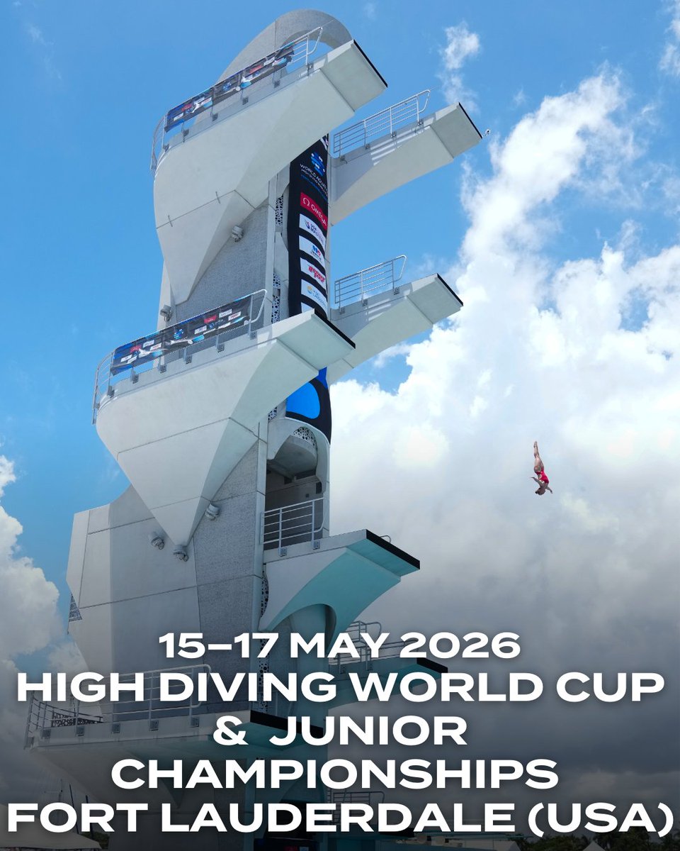 WorldAquatics's tweet image. Global High Diving Season is Set !! World Cup Returns to Fort Lauderdale and Porto Flavia in 2026 🤩

15–17 May – World Aquatics High Diving World Cup, Fort Lauderdale (USA)
15–17 May – World Aquatics High Diving Junior Championships, Fort Lauderdale (USA)
11–12 July – World…