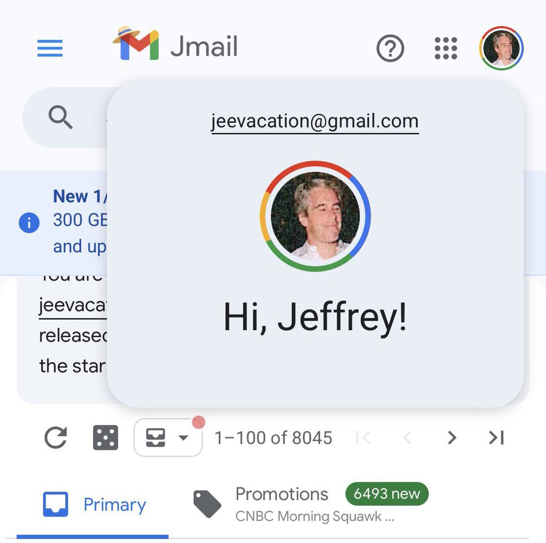 تم إنشاء نسخة كاملة من إيميل إبستين وملفاته وصوره على Google
مو مجرد صور أو تسريب، بل نسخة كاملة كأنها حساب Google نفسه 
يعني كأنك داخل على حسابه مباشرة 👇

 jmail.world