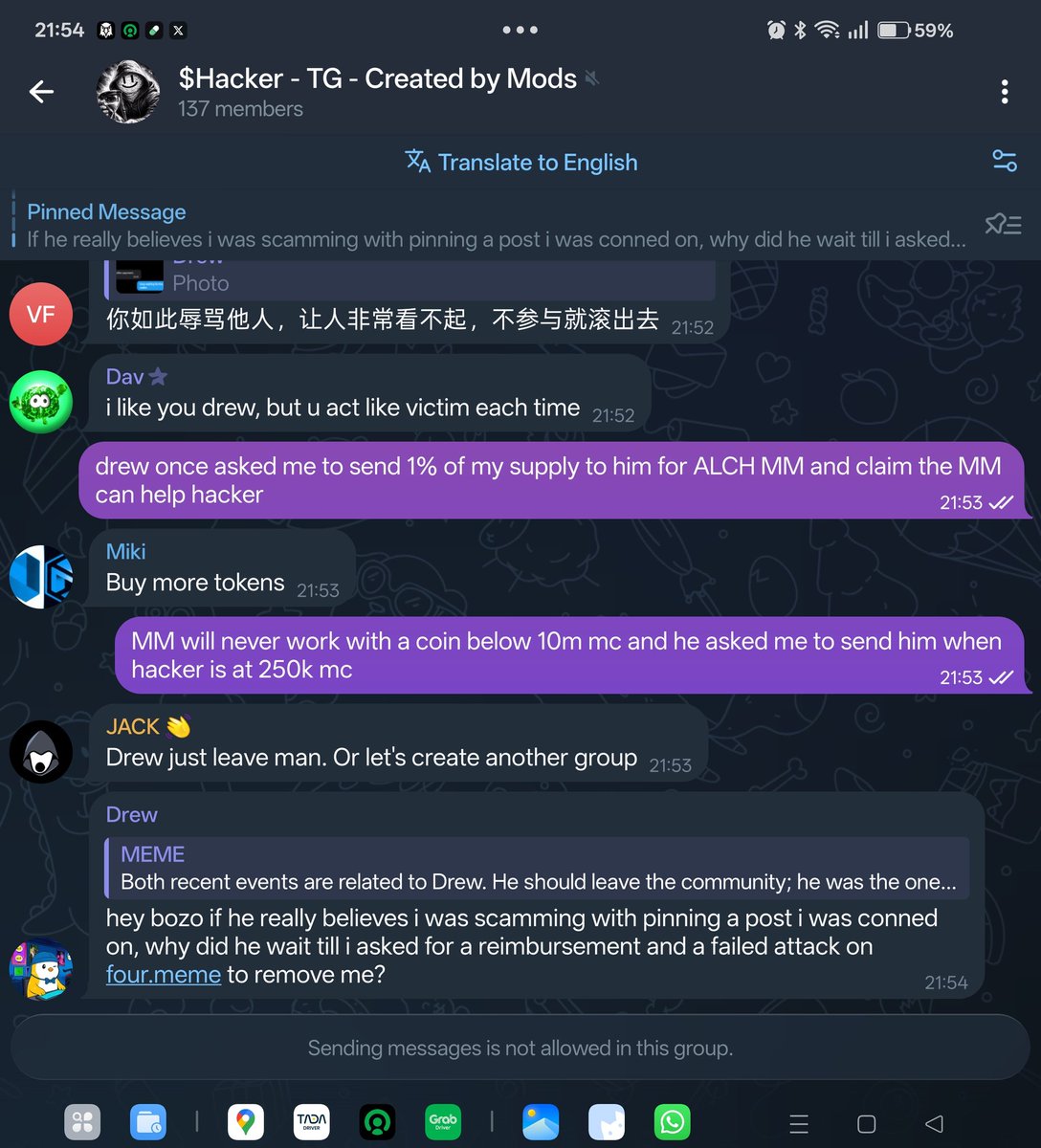 Ic3Ic3456's tweet photo. So the administrator @altcoindrew went rogue and crashed the chart and turn off the telegram group. The same scammer drew that once asked me for 1% of the supply and he will arrange MM to work with hacker at 250k mc. No MM will work on a coin with 250k mc so I didn't send him any.