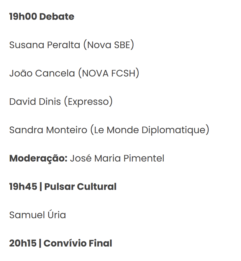 joaoc's tweet photo. Juntem-se a nós esta 5a feira, 5/2, às 18h na reitoria da @NOVAunl: comunicações do reitor Paulo Pereira, José Gil e Joana Gonçalves Sá; debate moderado por @pimenteljm, com a @speraltalisboa, @daviddinis, Sandra Monteiro e comigo; actuação do Samuel Úria! Apareçam e participem. https://t.co/zZufuhxxKr
