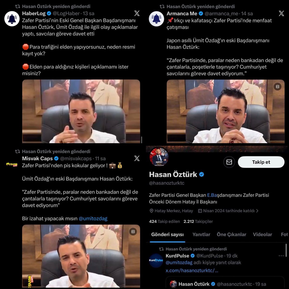 ajansmuhbir1923's tweet photo. Zafer Partisi, gayrı ahlaki iddialar nedeniyle görevden alındıktan sonra PKK’lı hesapların desteğiyle Ümit Özdağ’ı hedef alan Hasan Öztürk hakkında suç duyurusunda bulundu. https://t.co/hr4zxvC2W8