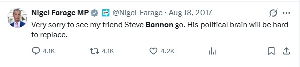 Hi <a href="/Nigel_Farage/">Nigel Farage MP</a> 👋

Is that the same Steve Bannon that was colluding with Jeffrey Epstein to influence foreign politics?

<a href="/reformexposed/">Reform Party UK Exposed 🇬🇧</a>