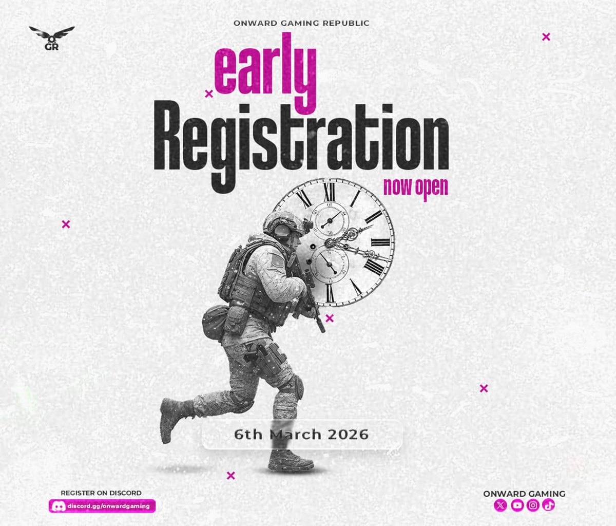 EARLY REGISTRATION NOW OPEN | SERIES 3 - ARC 1 
A ₦5,000,000 opportunity! 
OGR Battle Royale's biggest season yet launches March 6th, 2026! 

Open to Tiers 1-8 &amp; new teams! 
Register NOW
Join server: discord.gg/onwardgaming