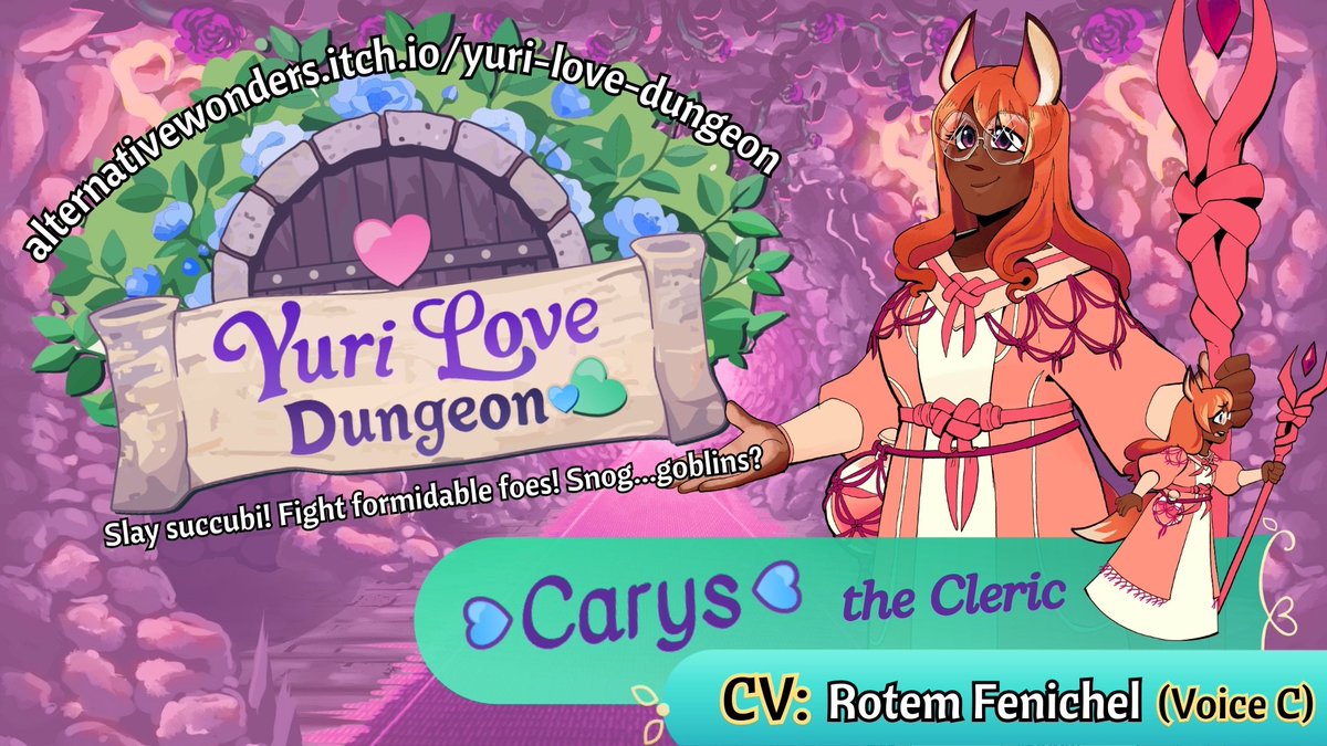 Role announcement:
I'm one of Carys voices in Yuri Love Dungeon, Yay me!

You can play the game here: alternativewonders.itch.io/yuri-love-dung…

And maybe you choose my voice and we can have a fun adventure together!