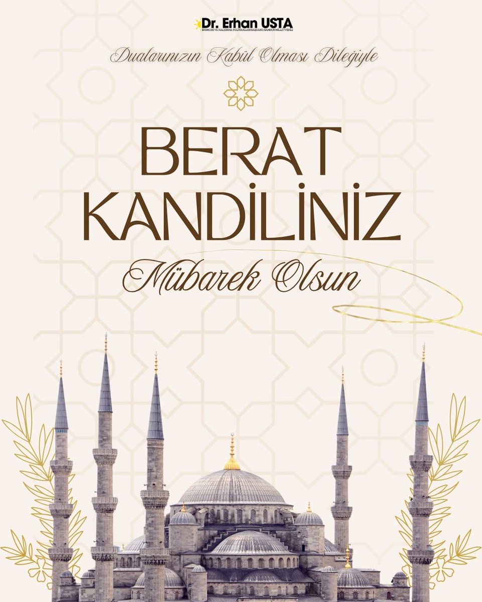 Rahmet, mağfiret ve bereket kapılarının açıldığı Berat Kandili'nin, ülkemize ve tüm İslam Alemine hayırlar getirmesini diliyorum. 

Berat Kandiliniz mübarek olsun...