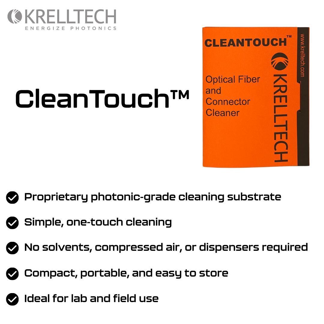 KrellTech's tweet photo. CleanTouch™ makes bare fiber and connector cleaning simple. This photonic grade cleaning substrate delivers a reliable one touch clean without solvents, compressed air, or dispensers.

Compact, portable, and ideal for both field and lab environments. https://t.co/gyQkeBt9gW