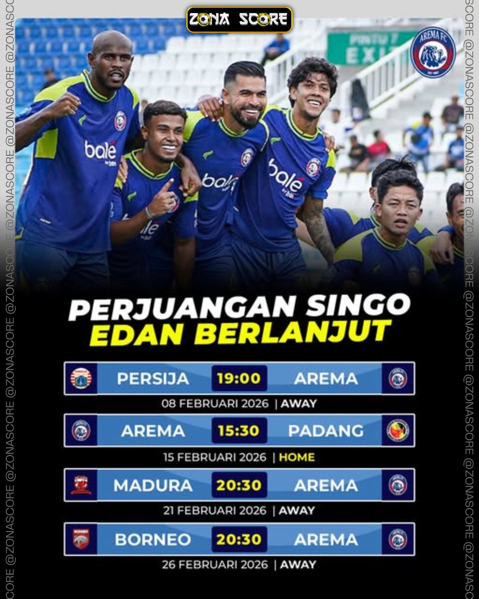 zonascore's tweet photo. Setelah kemenangan penting lawan Persijap (1-0), perjuangan Singo Edan berlanjut! 🦁🔥 Tantangan besar sudah menanti di depan mata. 
Mari terus kawal dan berikan dukungan terbaik kita! Sasaji! 💙
#AremaFC #SingoEdan #JadwalArema #Liga1 #Aremania #Sasaji https://t.co/VZASP6XRKv