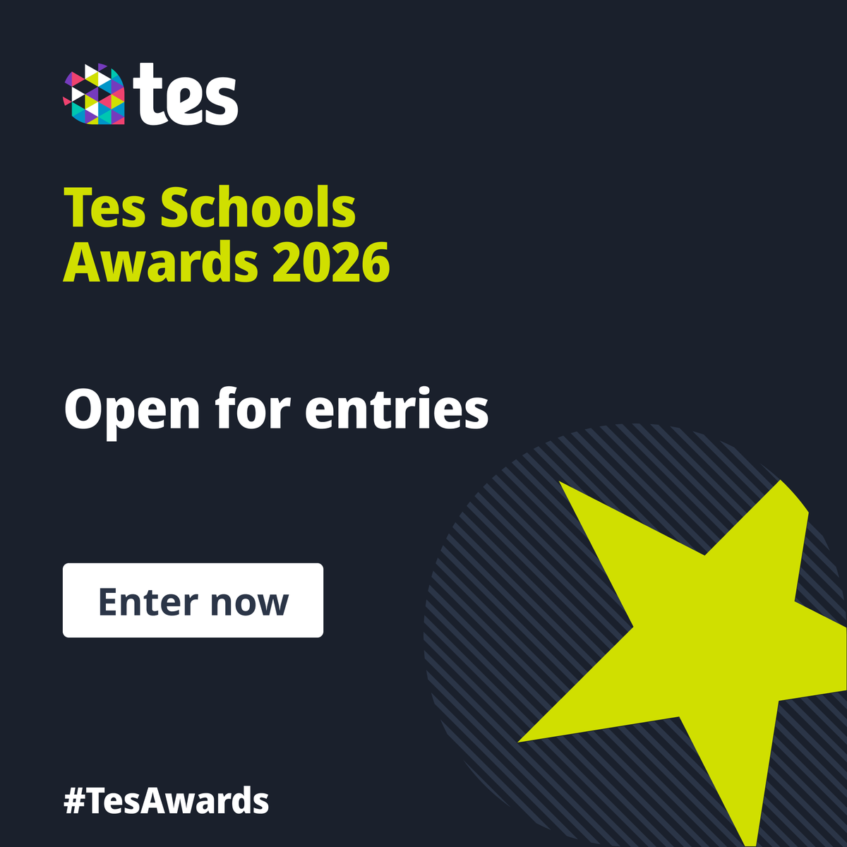 The Tes Schools Awards 2026 are now open for entries!🎉

This is your opportunity to showcase the impact you’ve made, celebrate your school and be recognised on a national scale!🏆

Join us for the 18th year of celebrating excellence. Enter now👉eu1.hubs.ly/H0rpjx70