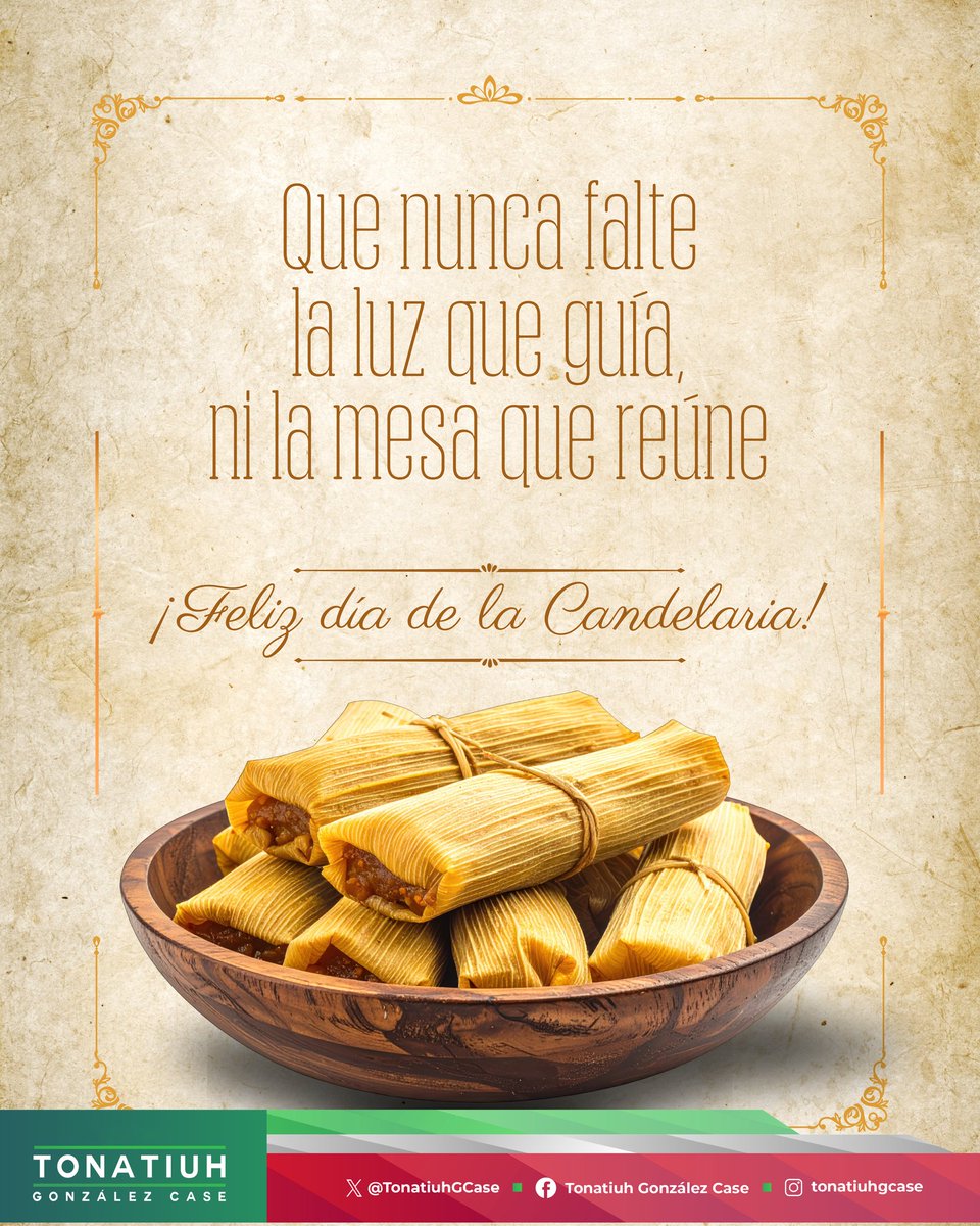Hoy celebramos el #DíaDeLaCandelaria, considerado el "broche de oro" de las fiestas decembrinas. Es una mezcla de tradiciones cristianas y prehispánicas vinculadas al nacimiento de Jesús y al inicio de la temporada de siembra.

¡A disfrutar los deliciosos tamales!🫔