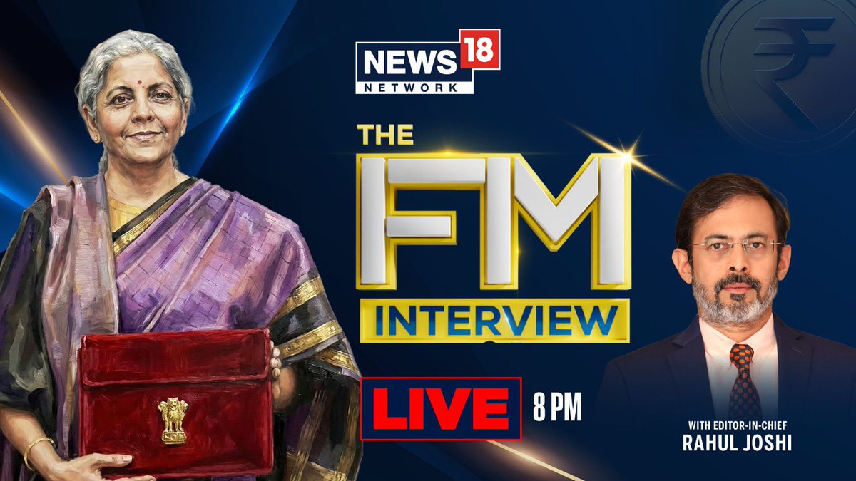 ShamsherSLive's tweet photo. बजट के बाद वित्त मंत्री निर्मला सीतारमण का सबसे पहला इंटरव्यू
News18 के एडिटर इन चीफ राहुल जोशी के साथ  
आज रात 8 बजे
#BudgetWithNews18 #FMToNews18 #FMInterview | @nsitharaman @nsitharamanoffc @18RahulJoshi https://t.co/61JtLCPc4f