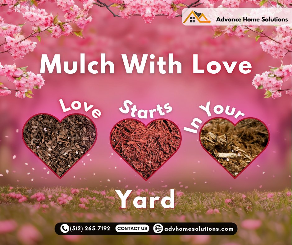 AdvanceHomeTX's tweet photo. Because your yard deserves a little romance this Valentine’s Day.

✨ Protect your plants
✨ Boost color &amp; texture
✨ Fall in love with your lawn again

📅 Limited-time Valentine special
📩 Message us to book

#MulchWithLove #ValentinesYard #LoveYourLawn https://t.co/4ZkUkZez8V