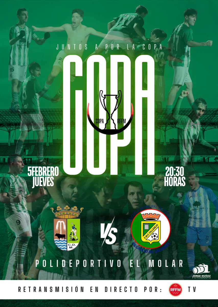 💚 EMF. VILLAREJO 💚

🟢⚪️PARTIDO DE COPA PRIMER EQUIPO

⭐️Tercera Ronda Copa Aficionados RFFM.

CD Molareño "A" 🆚 EMF. Villarejo 

📺RFFM Tv en Directo

"Juntos A Por La Copa"

#JuntosSomosFuertes
#OrgulloVerdiBlanco
#VamosVerdes
