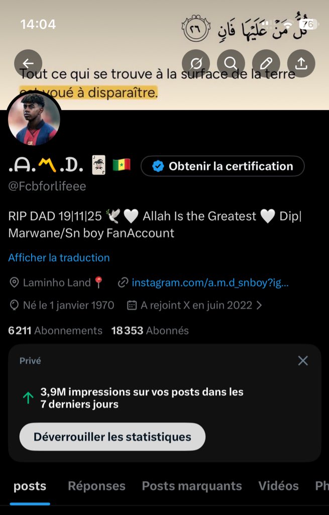 Fcbforlifeee's tweet image. Presque 4millions d’impression dans les 7  dernières jours 
Il me manque 150 abonnés certifiés pour recevoir la paye 

Déposez vos @ on se follow tous😁