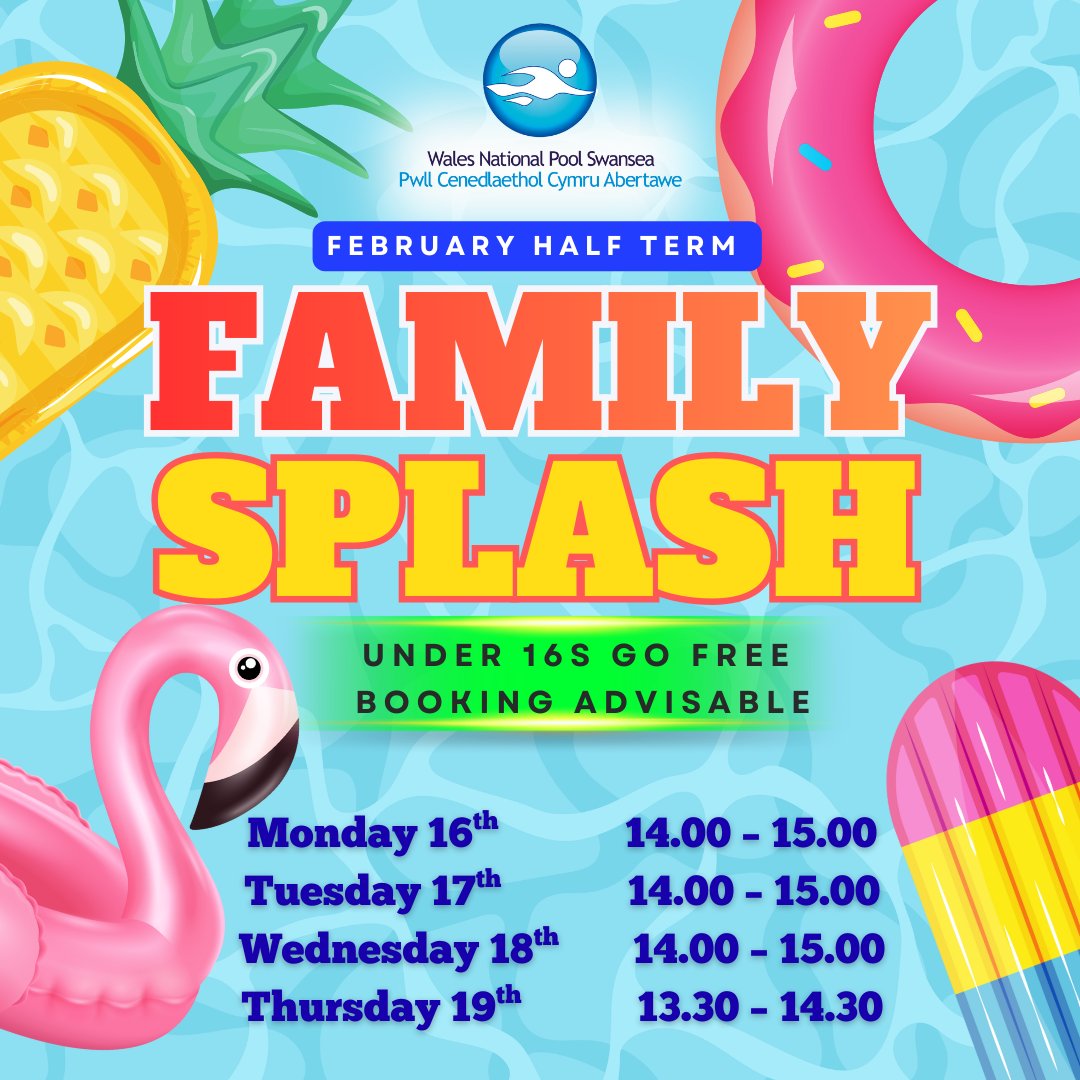 🦩🟢Get ready for our half term February Family Splash sessions! Floats, music and fun! 🏊🔵 booking available one week prior to the session~