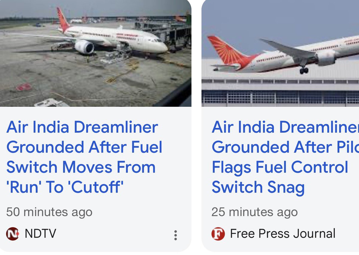 Huge Huge Breaking

Guys this is as massive as possible

Air India 787 Dreamliner grounded after fuel switch moves from 'Run' to 'Cutoff' on Heathrow-Bengaluru flight

Pilot highlighted the snag

Airline says it's "aware of possible switch defect"

Now what ?

1. Boeing tried