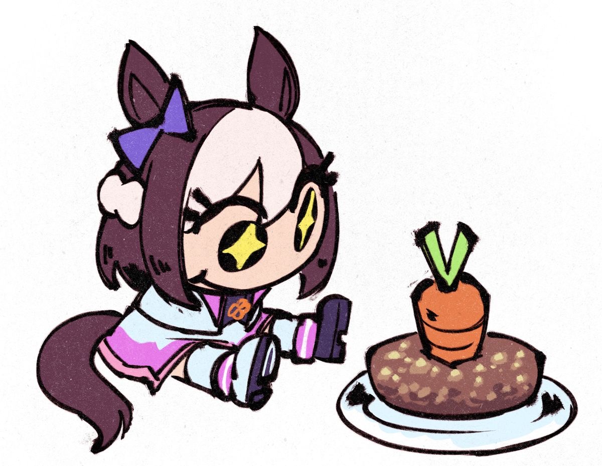 ElectroDav50515's tweet image. I found this cute Special Week on pinterest, so I wanted to draw it as my vision 
Original / my version 
#umamusume