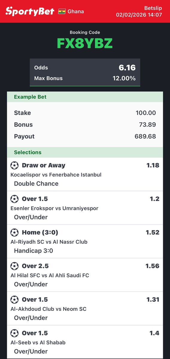 ceobesttips's tweet image. Odds: 6+ 🎉🎉🎉

CODE: FX8YBZ

STAKE GOOD AMOUNT 🥳

GOOD LUCK 🍀

#6Odds #sportybetGH #foryou