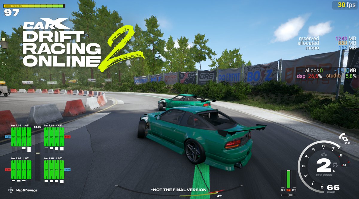 carx_technology's tweet photo. ⚡ What's up, drivers!

Let's talk about optimization in
CarX Drift Racing Online 2!

We’ve conducted performance tests, and for maximum objectivity, we used a standard mid-range laptop rather than a high-end rig  (i7-9750, 16GB, RTX 2060).

All tests were performed under identical conditions, using the same configuration and tandem drift runs.

The results:

- Initial beta version:  ~25 FPS on average

- Current version: stable 50+ FPS

That’s a performance increase of over 100% ! 📷

We’re not stopping here and will continue looking for ways to make the game even better. Stay tuned for more updates!
