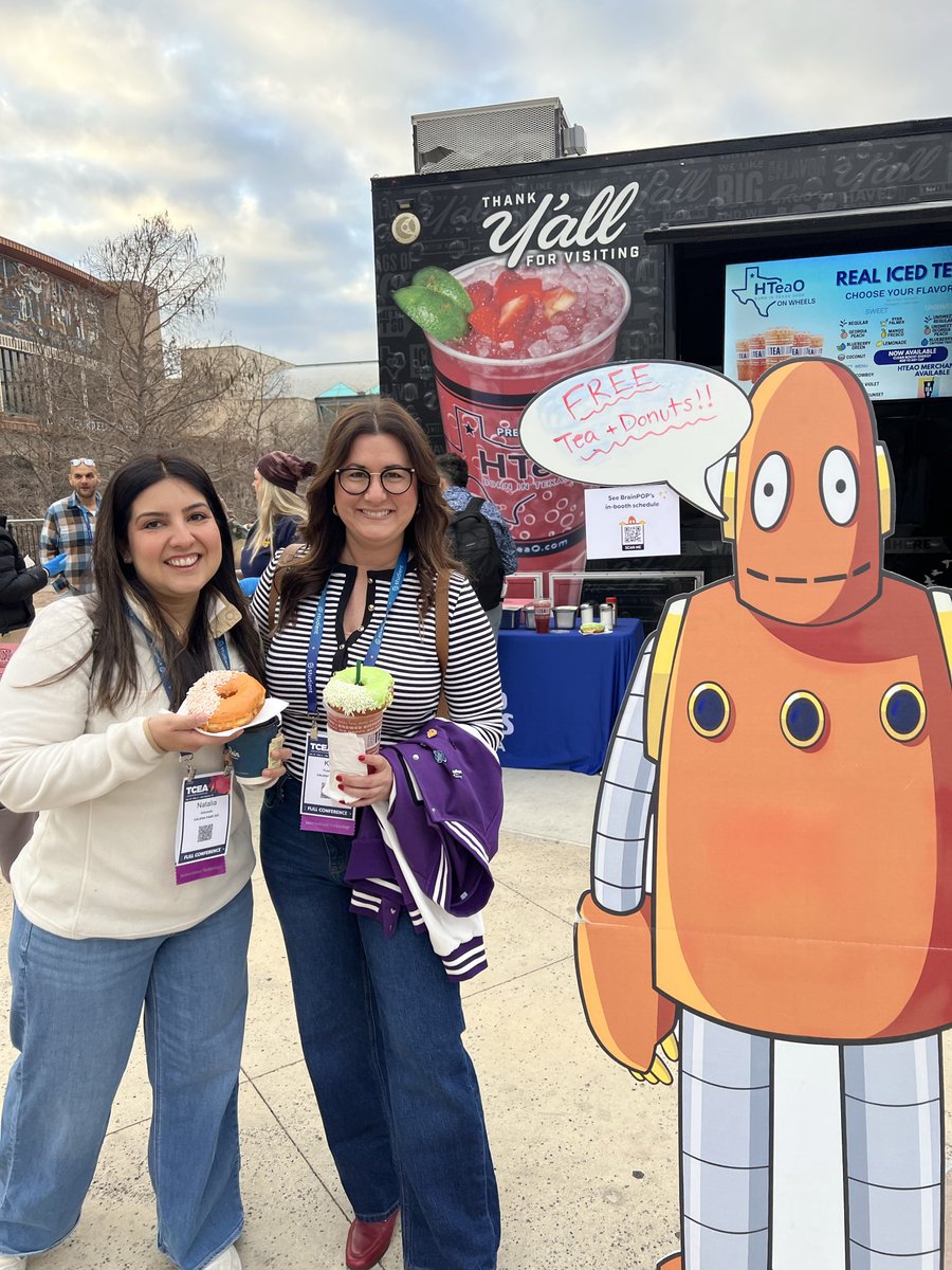 brainpop's tweet image. What’s the best way to start your day?! Free donuts &amp;amp; tea with BrainPOP and Class Dojo ☕️🍩

Come stop by right outside the Convention Center @ #TCEA