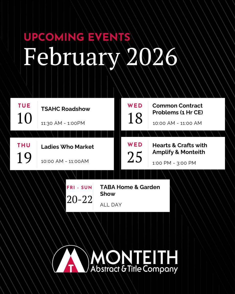 MonteithTitle's tweet photo. February is here, and it's time to kick things off with some great events! 📆 https://t.co/ILh8sLmktO
