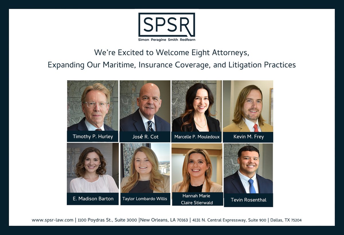We are excited to welcome eight attorneys from McGlinchey Stafford PLLC! This expansion significantly expands our maritime, insurance coverage, and litigation practices. 

For more, visit: spsr-law.com/our-insights/s….