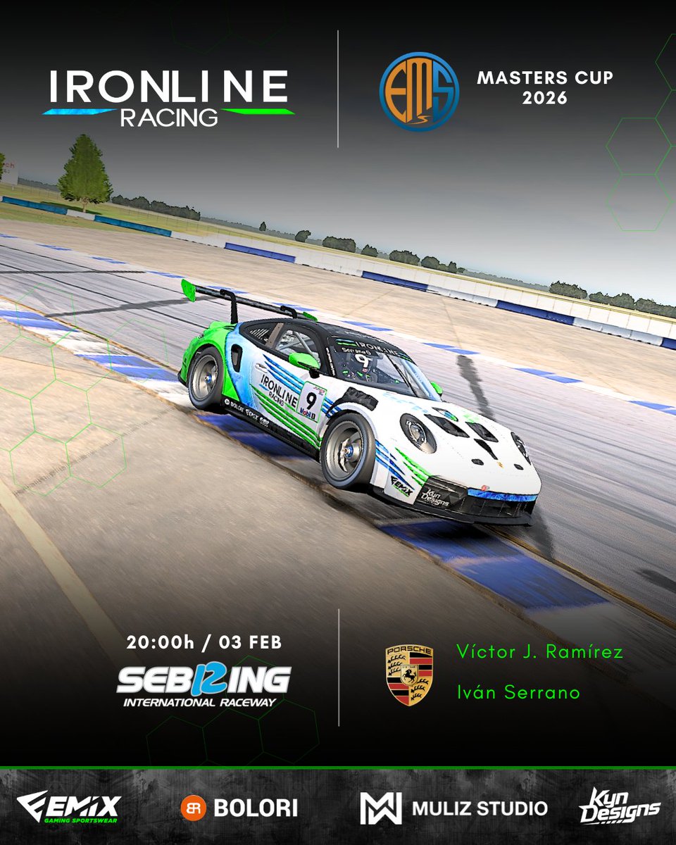 Se inicia la nueva temporada de la Masters Cup en la EMS!

Mucho ánimo para nuestros dos pilotos que darán su máximo rendimiento en el circuito de Sebring.

Mañana, 03 de febrero a las 20:00h. Suerte a todos!

<a href="/EMS_iRacing/">European Master Series</a> 

#MastersCup2026 #Simracing #Ironline