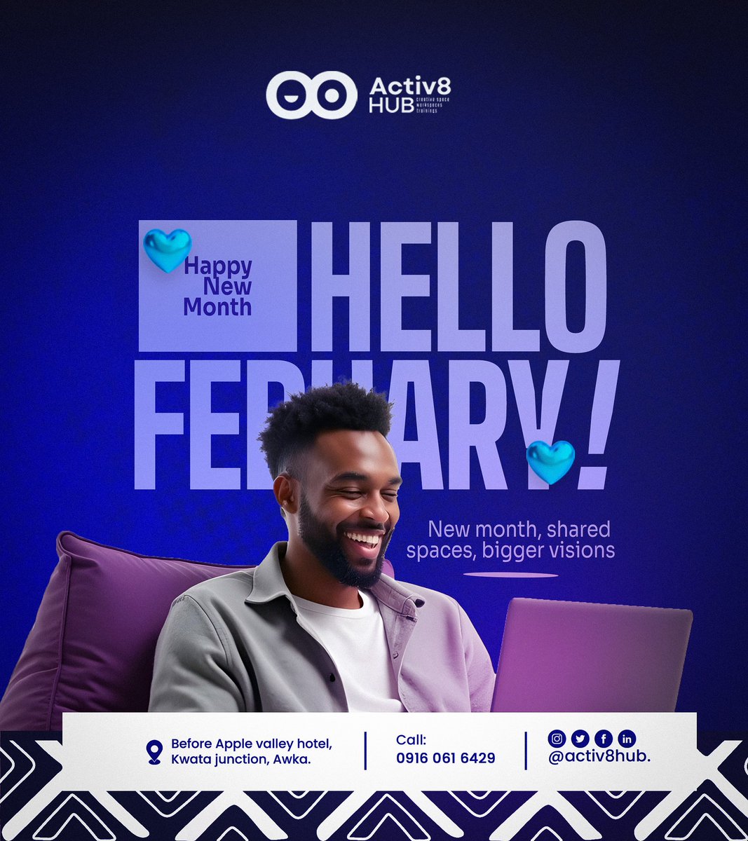activ8hub's tweet photo. New month. New focus. New results. 

Let’s build, learn, and grow at Activ8 Hub.

#NewMonth #workspaceinawka  #Activ8Hub https://t.co/rSC1JtfPZn