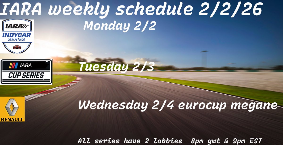IARAeSports's tweet photo. A quick look at our week ahead! Join our discord via link in bio and we hope to see you on track. https://t.co/tlPW7tylDF