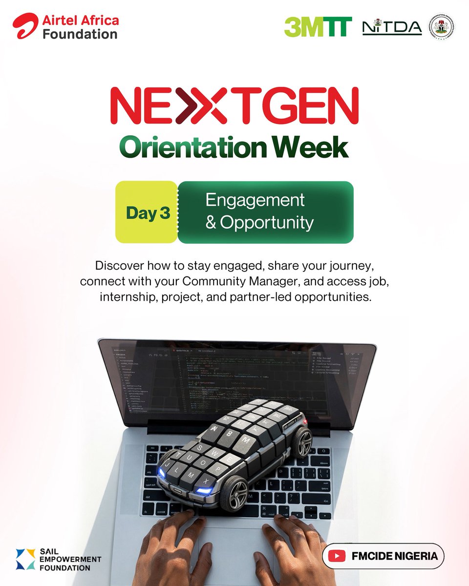 Today, we will be discussing how to stay engaged in the 3MTT ecosystem, connect with your Community Manager, share your journey, and access opportunities across jobs, internships, projects, and partner programmes  
Join Day 3 session live: youtube.com/live/d-5_fdGLj… #3MTT #NextGen