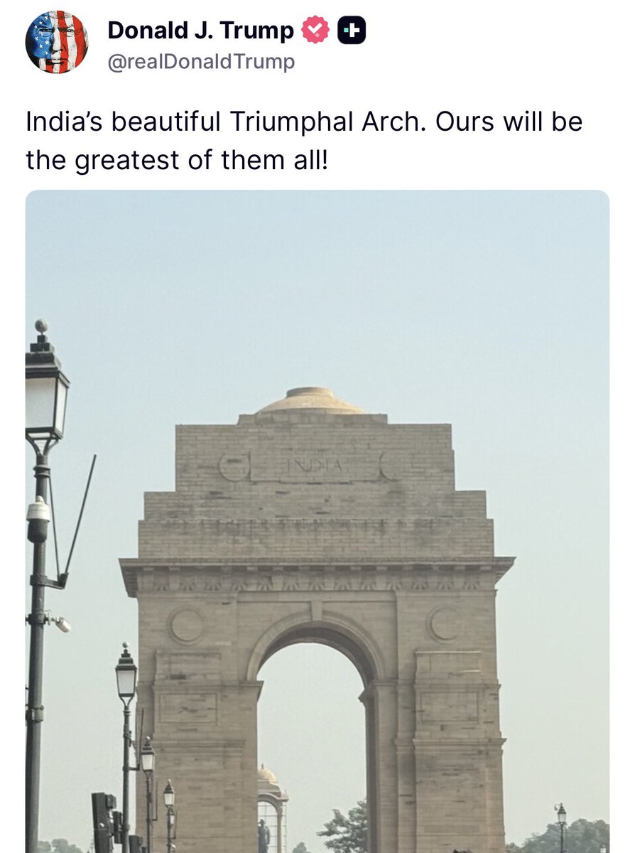 Donald Trump posts a picture of India Gate, calling it “India’s beautiful arch”