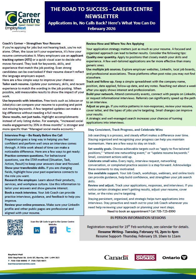 February is here! Check out our monthly calendar and newsletter. If you are interested in connecting with a Job Coach to discuss your job search don't hesitate to reach out today to schedule an appointment.