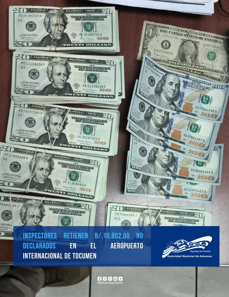 #SucesosCri ¡Iba forrado en plata! 
Inspectores de <a href="/aduanaspanama/">aduanaspanama</a> retuvieron $10,802.00 a un pasajero de nacionalidad peruana en el Aeropuerto Internacional de Tocumen. La persona declaró  $8,000, sin embargo, tras la revisión por escáner y una inspección secundaria en la