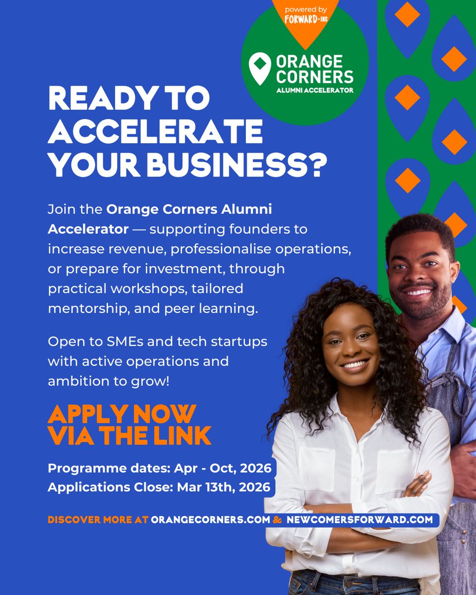 L'Orange Corners Alumni Accelerator, propulsé par Forward·Inc, est de retour pour 2026 ! 

📌 Postulez avant le 13 mars 2026
🔗 Inscription ici : forwardinc.typeform.com/to/JbIApEpD !
📅 Début programme : avril - octobre 2026

Opportunité exclusivement destinée aux diplômés d'Orange Corners.