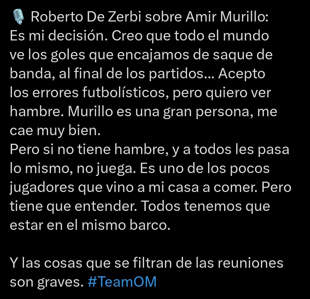 Lo que declaró hoy en rueda de prensa De Zerbi sobre Amir Murillo 🇵🇦
El panameño, según trascendió, fue relegado al equipo B del Marsella y debe buscar equipo.
Lo preocupante es que el mercado de pases en Francia termina hoy, 2 de febrero.