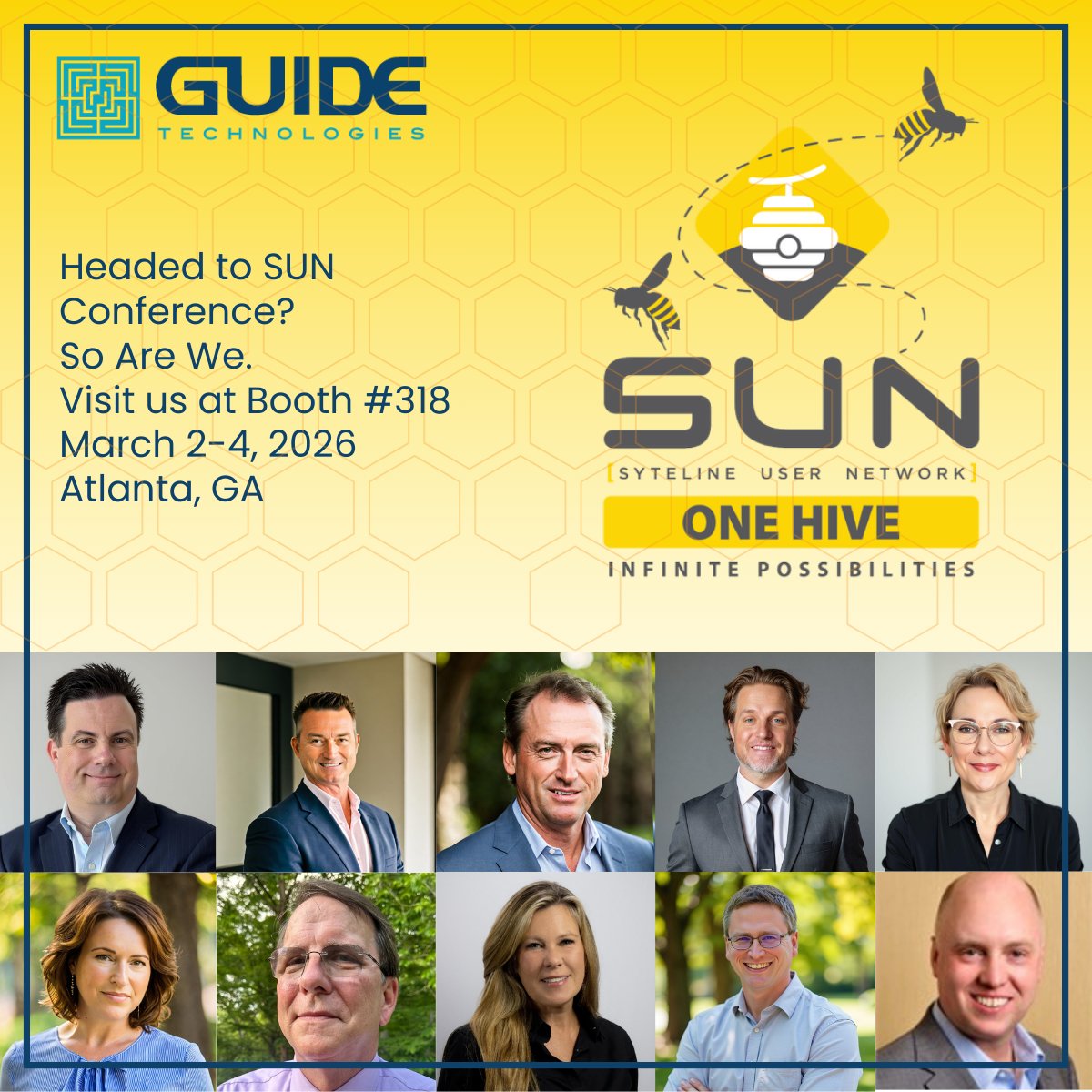 GuideTechSvc's tweet image. We’re counting down until the 2026 Syteline User Network (SUN) Conference next month!  

Let us know if you’re attending — and be sure to stop by to see the Guide Technologies team at Booth 318. 

#SUNConference #GuideTechnologies