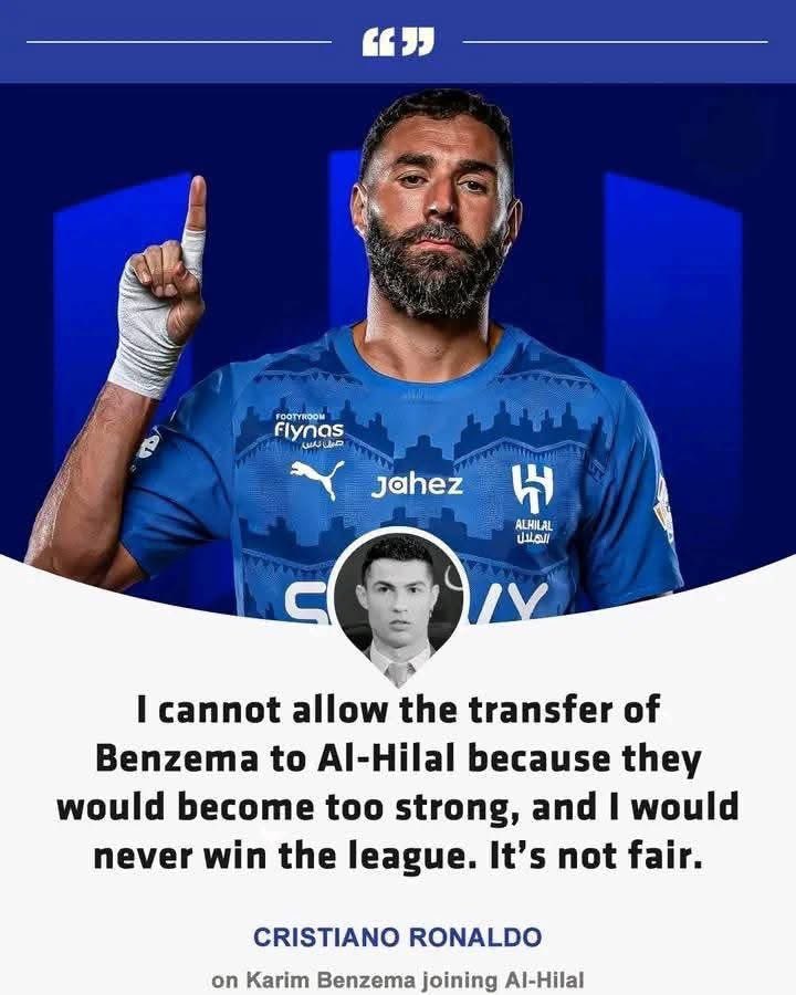 Ronaldo will not play tonight match vs Al Riyadh because Benzema is joining Al Hilal ! 😄🤣😂