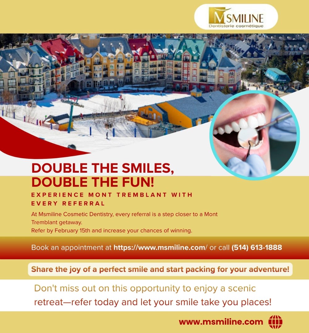 rmirmooji's tweet image. Help your loved ones achieve their dream smiles with Msmiline Cosmetic Dentistry and earn a chance to win a weekend at Mont Tremblant!
#MsmilineReferral #WeekendGetaway #ReferAndWin #MontTremblantEscape