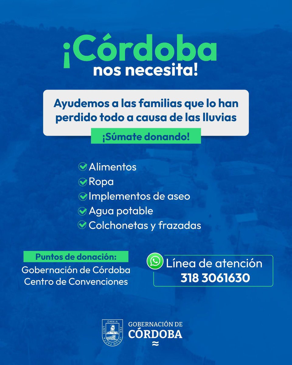 orlandobenitezm's tweet photo. Necesitamos unirnos por #Córdoba compartimos información importante para ayudar a quienes están siendo afectados por las inundaciones en nuestro Departamento. @GobCordoba_ https://t.co/ML0EQ1JvQv