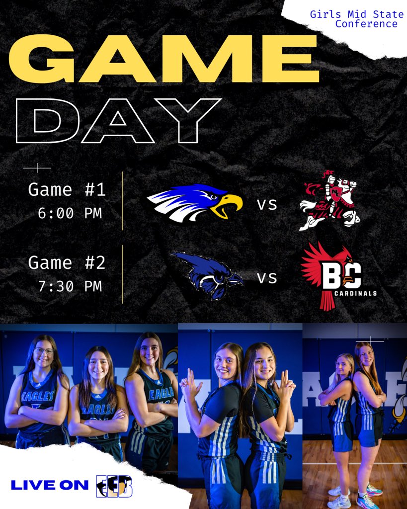 Game Day 🏀 Girls Mid State Conference Basketball 

📍 O'Neill Junior Senior High School
🆚 Game #1 O’Neill vs Norfolk Catholic 
🆚 Game #2 Pierce vs Boone Central
⏰ Game #1 @ 6:00 PM with Game #2 to follow (check YouTube for Stream Links)
💻 eeblive.com