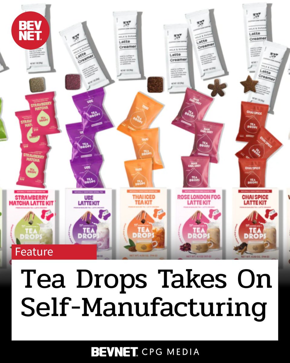 BevNET's tweet photo. After its co-packer shut down, Tea Drops moved manufacturing in-house 🏭🍵, cutting NPD timelines to 2 months and boosting flexibility. https://t.co/CcDW9Ly5Ws https://t.co/bnQhOrB8HD