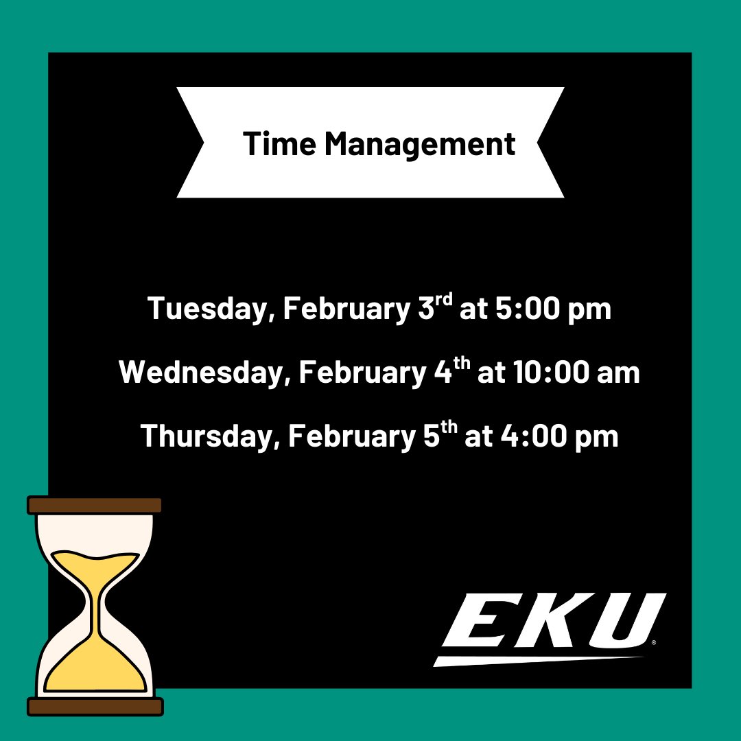 Join us this week for workshops centered around Time Management! SSC staff will provide you with assistance in planning your semester’s events, study times, and more!! ⏰⌛️