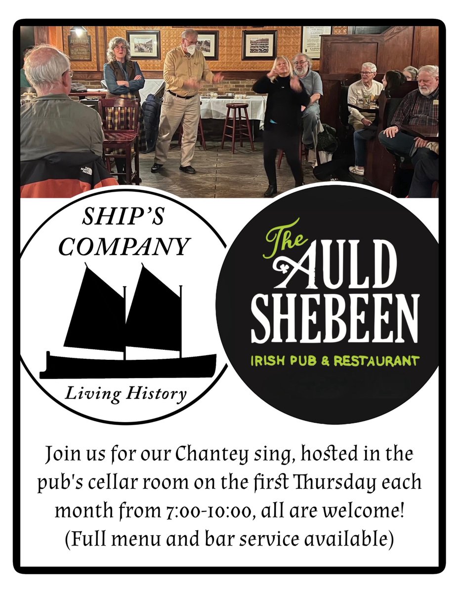 Join us this Thursday, February 5th ( 1st Thursday of every month) for the pubs Chantey sing, dinner and drinks, hosted in the cellar room. Always a fun night!