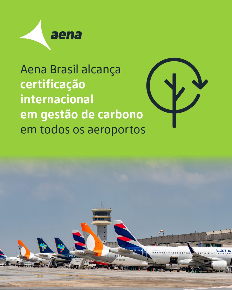 AenaBrasil's tweet image. A Aena Brasil alcançou um marco em sustentabilidade: 100% dos seus 17 aeroportos no país conquistaram a certificação internacional Airport Carbon Accreditation (ACA) – Nível 1. 

Saiba mais sobre essa conquista no site: aenabrasil.com.br/sites/Satellit…

#Aeroporto #Sustentabilidade